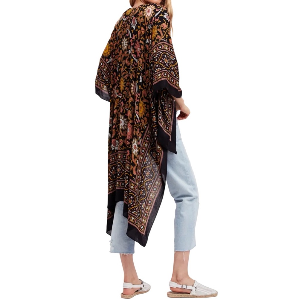 Free People Black Floral Printed Kimono